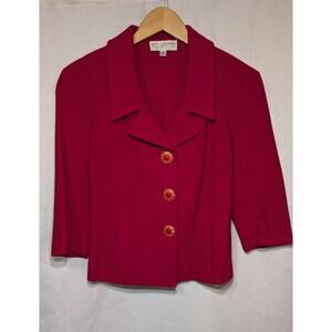 St. John Collection Red Santana Knit Blazer Jacket 4 Gold Statement Buttons USA